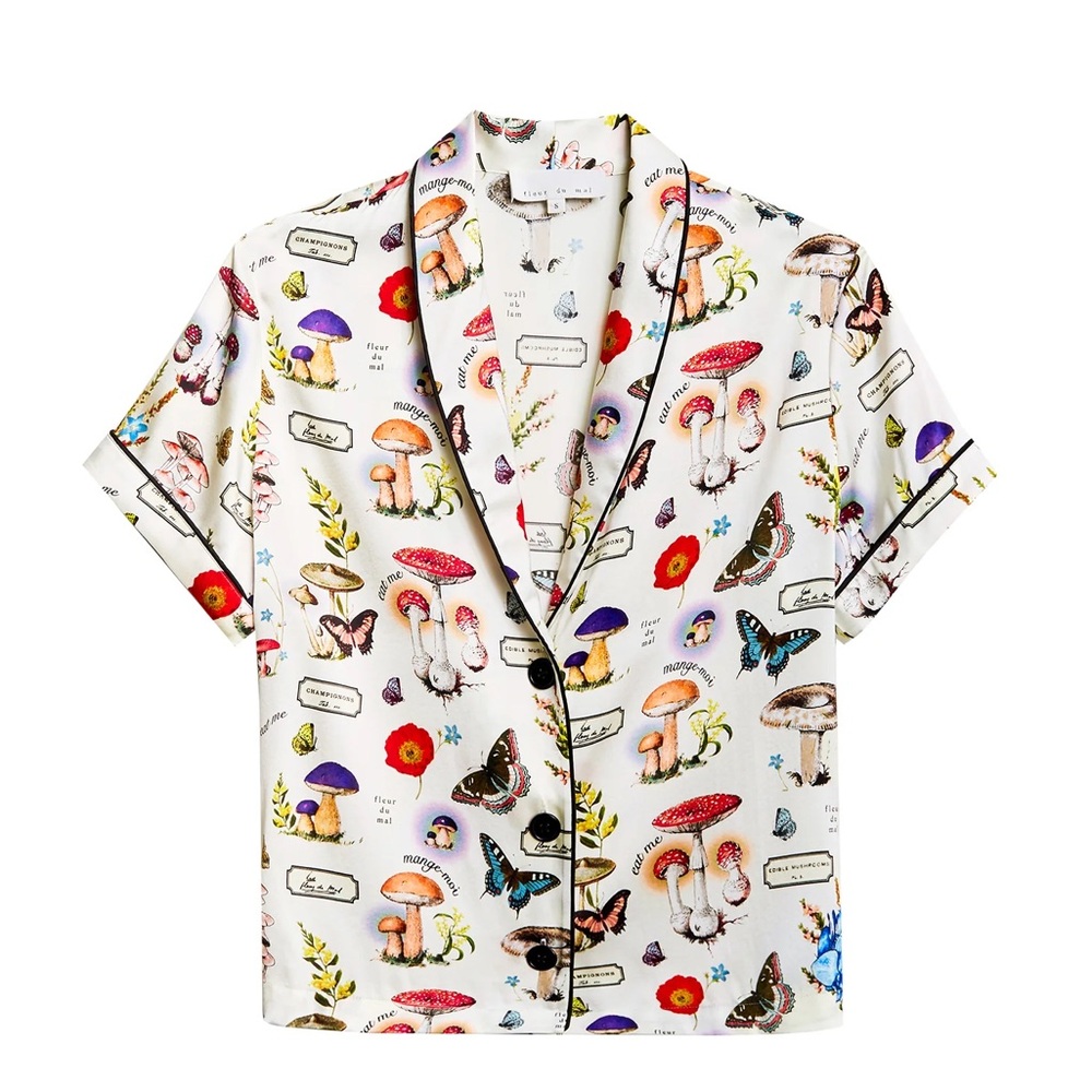 Fleur du Mal Mushroom Print Short Sleeve SILK Top